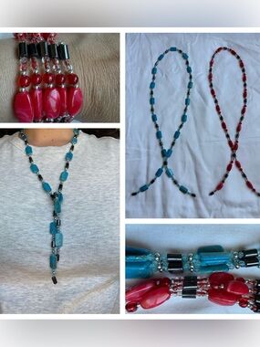 Red and Aqua Blue Magnetic Bead Necklaces/ Bracelets Multiple Ways to Wear